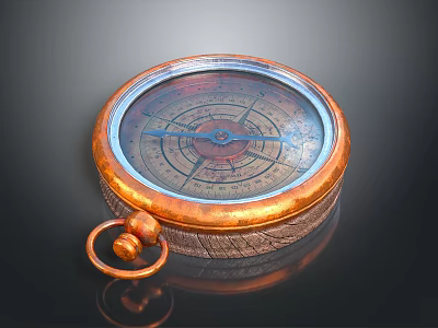 Vintage Copper Compass With Round Dial And Ring Buckle For Daily Navigation 3d model