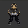 Stylized Game Movie Character With Yellow Black Hooded Outfit White Belt And Thick Soled Shoes