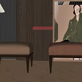 American sofa stool sofa stool combination 3d model