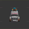 White Red Ice Cream Truck With Blue Items On Roof Yellow Horn And Stickers