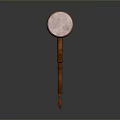 Traditional Weapon With Wooden Handle And Round Head Featuring Colored Decorative Stripes