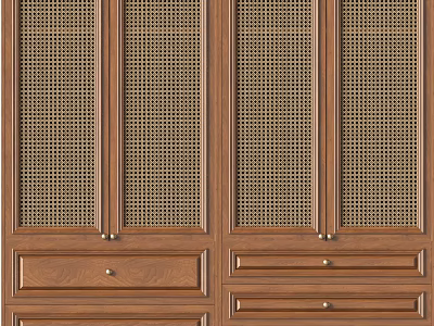 Elegant Wooden Wardrobe With Grid Panel Doors And Drawers For Storage 3d model
