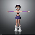 Cartoon Girl Character With Purple Hair Green Eyes Purple Plaid Skirt White Sneakers Arms Outstretched