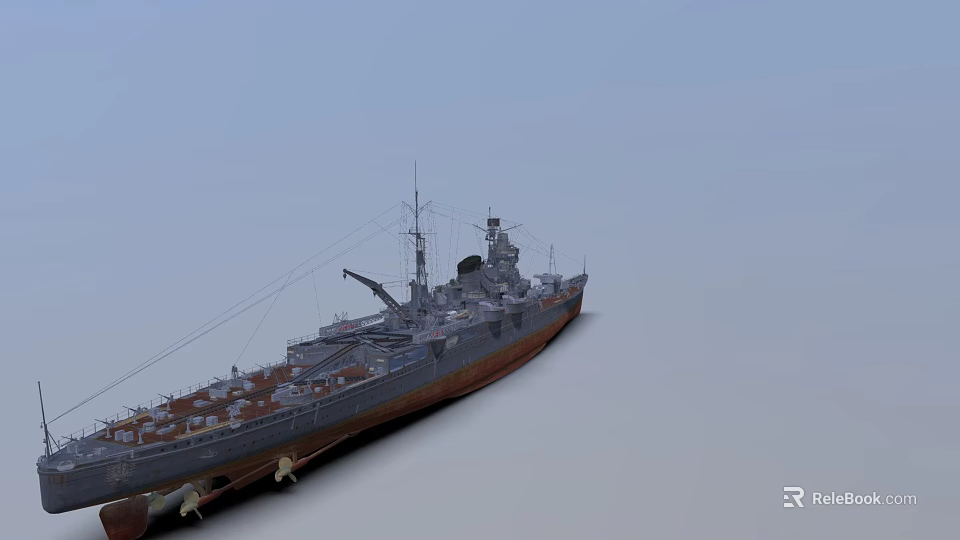 Warship With Extended Deck Main Gun Turrets Mast And Hull Structure In Blue Sky 3d model 