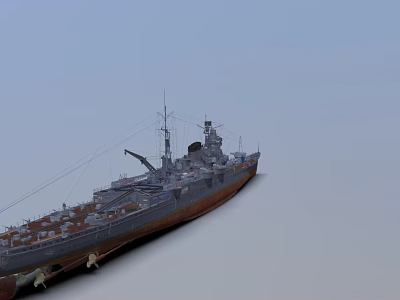 Warship With Extended Deck Main Gun Turrets Mast And Hull Structure In Blue Sky 3d model