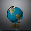 Blue World Globe With Brass Base And Rotating Metal Stand