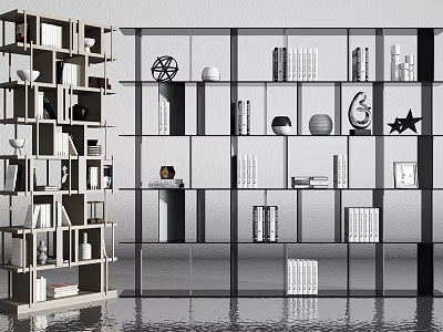 Modern Open Bookcase Design With Books Decorative Ornaments And Multiple Shelves 3d model