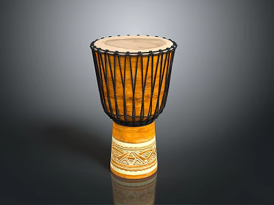 Traditional Decorative Wooden Drum With Handwoven Ropes And Carved Base Design 3d model