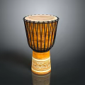 Traditional Decorative Wooden Drum With Handwoven Ropes And Carved Base Design