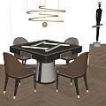 Elegant Modern Entertainment Table With Wooden Tabletop Metal Frame And Upholstered Chairs 3d model