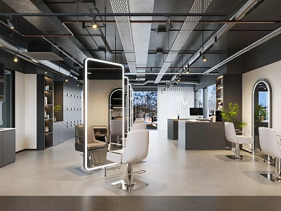 Modern Beauty Hair Salon Interior With Styling Chairs And Mirrors 3d model