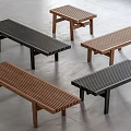 Modern Wooden Benches with Slatted Design in Black and Brown for Minimalist Interior