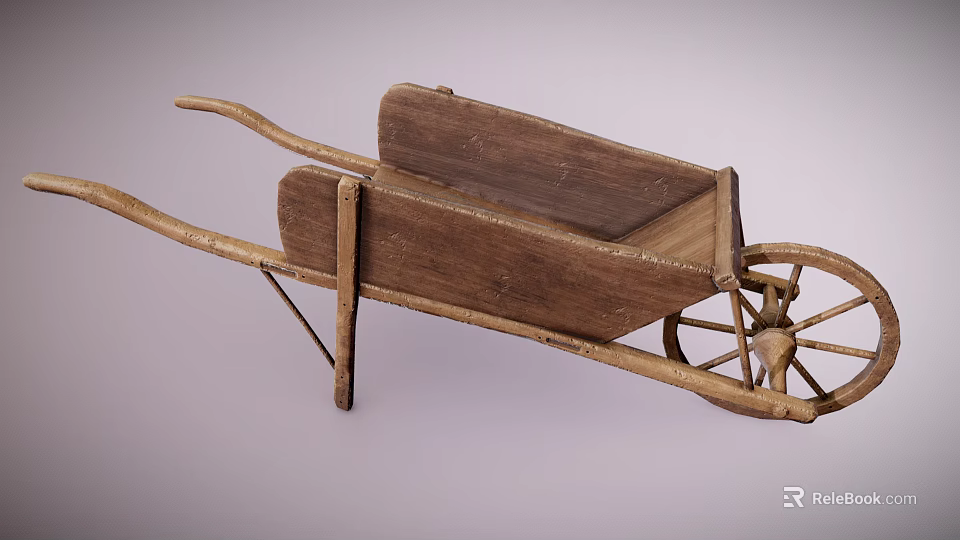 Vintage Handcrafted Wooden Wheelbarrow With Rustic Frame And Spoked Wheel 3d model 