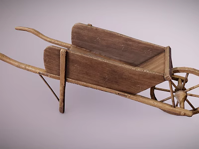 Vintage Handcrafted Wooden Wheelbarrow With Rustic Frame And Spoked Wheel 3d model