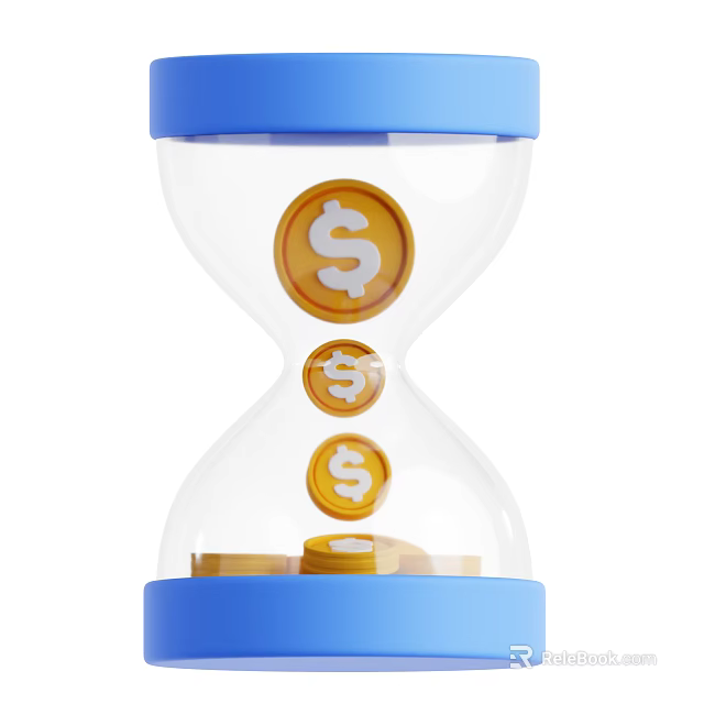 Stylish Decorative Ornament Set With Hourglass And Dollar Sign Gold Coins 3d model 