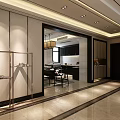 Modern Elegant Living And Dining Room With Open Marble Flooring Pendant Light And Black Cabinets