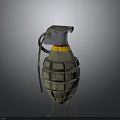 Vintage Hand Grenade Weapon with Metal Fuse Yellow Red Ring and Ribbed Textured Body