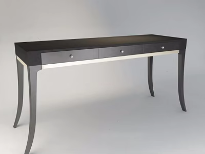 Stylish Black Desk With Three Drawers Silver Handles Light Trim And Slender Legs 3d model