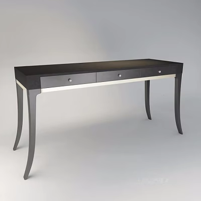 Stylish Black Desk With Three Drawers Silver Handles Light Trim And Slender Legs 3d model