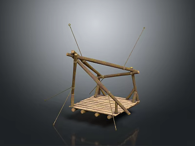 Wooden Swing Structure With Wooden Sticks Planks Ropes And Platform Base 3d model