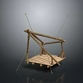 Wooden Swing Structure With Wooden Sticks Planks Ropes And Platform Base