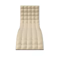 Tech Exhibition Hall Showcasing Modern Curved Tufted Lounge Chair With Black Slim Legs