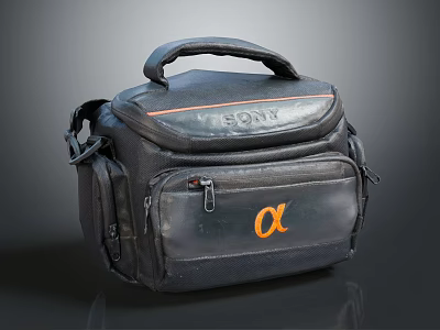 Black Sony Camera Bag With α Logo Hand Strap And Zipper Pockets 3d model