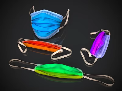 Assorted Colored Face Masks in Blue Orange Purple and Green Shades 3d model