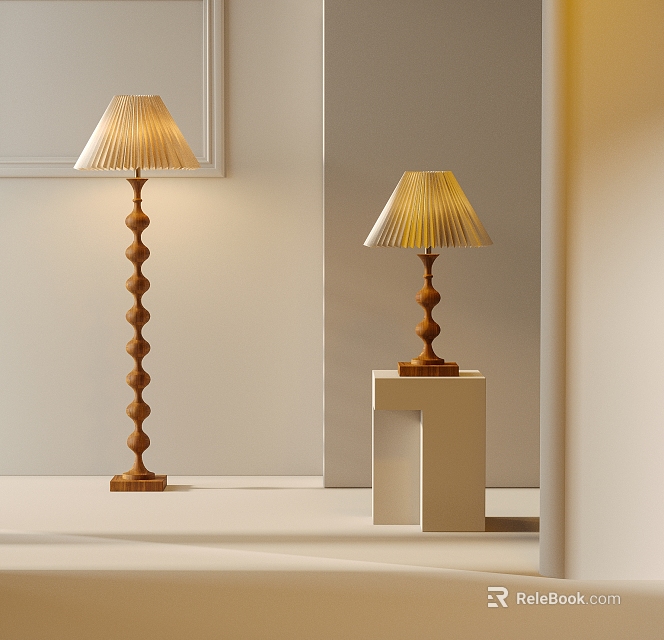 Modern Wooden Floor Lamp With Unique Base In Minimalist Room 3d model 