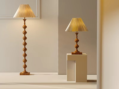 Modern Wooden Floor Lamp With Unique Base In Minimalist Room 3d model