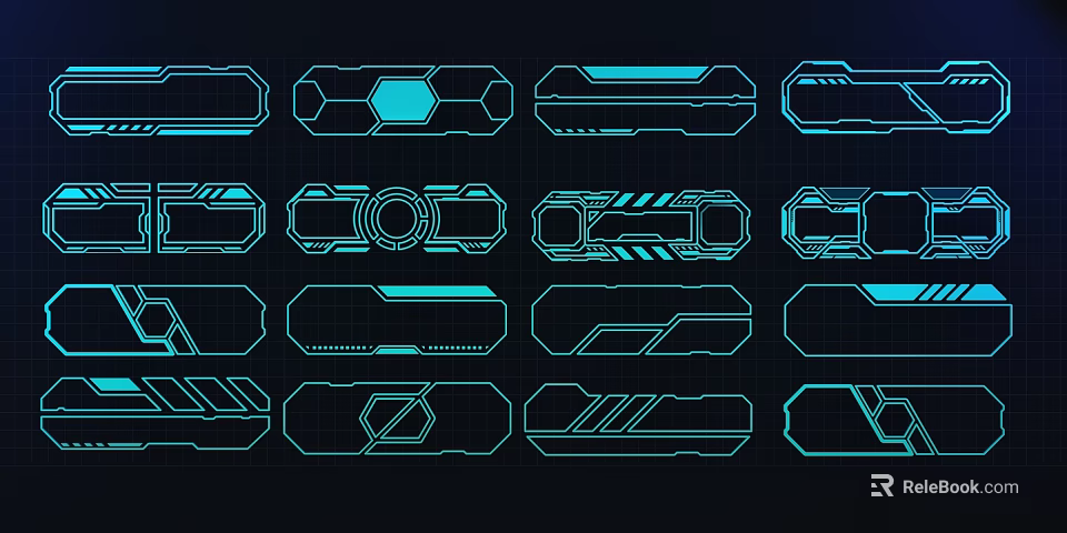 Turquoise Lines With Various Geometric Designs On Dark Blue Tech Inspired Background 3d model 