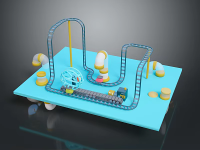 Interactive Kids Play Equipment With Blue Platform Colorful Tracks And Yellow Components 3d model