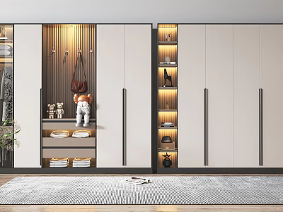 Modern Wardrobe Design With Storage Shelves Drawers And LED Lighting 3d model