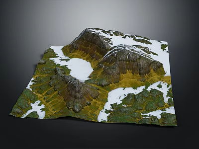 Natural Garden Landscape with Mountain Terrain Snowy Peaks and Green Vegetation Lakes 3d model