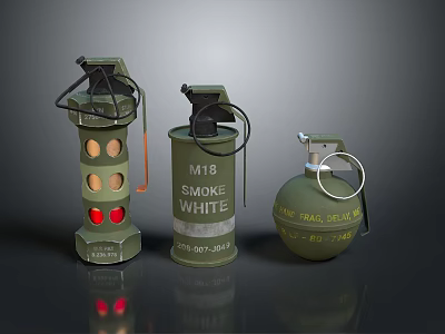 M18 White Smoke Grenade And 60MM Frag Grenade Military Explosive Weapons 3d model