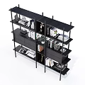 Modern Black Bookshelf With Multiple Shelves Books Decorative Items And Plants