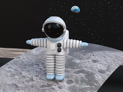 White Detailed Astronaut Spacesuit on Moon Surface with Earth and Starry Sky Background 3d model