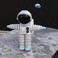 White Detailed Astronaut Spacesuit on Moon Surface with Earth and Starry Sky Background