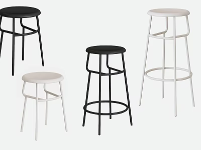 Black And White Modern Bar Stools With Metal Legs Round Seats For Home Kitchen Decor 3d model