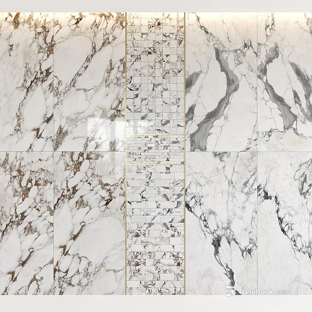 Marble Construction Components With Various Vein Patterns And Golden Accent Strips 3d model 