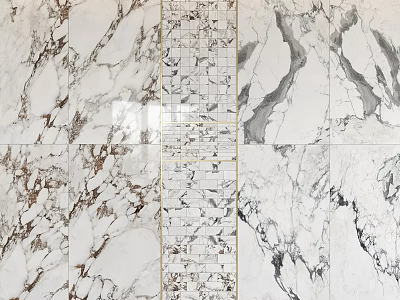 Marble Construction Components With Various Vein Patterns And Golden Accent Strips 3d model