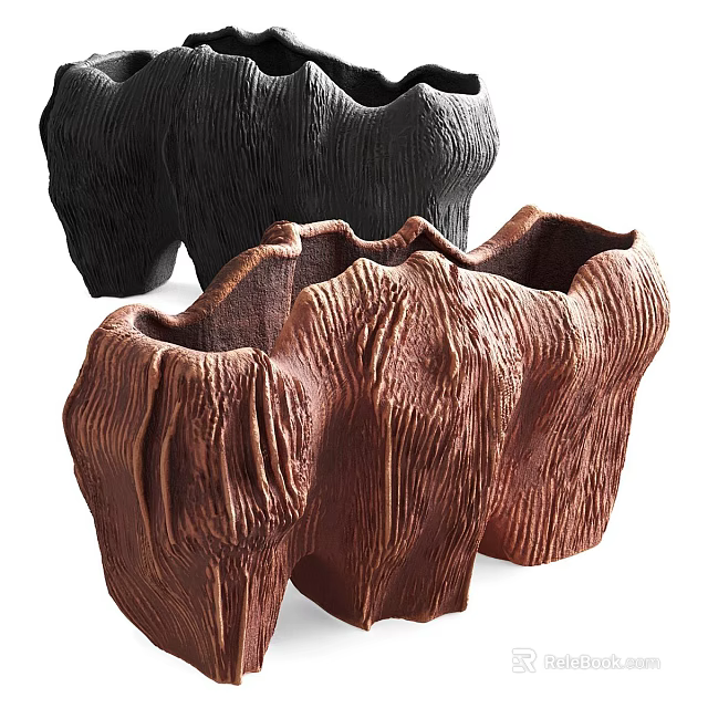 Natural Wood Grain Decorative Ornament Set with Irregular Tree Stump Shape and Black Brown Color 3d model 
