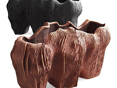 Natural Wood Grain Decorative Ornament Set with Irregular Tree Stump Shape and Black Brown Color 3d model