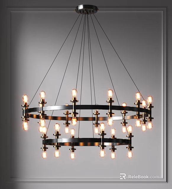 Modern Metal Frame Chandelier With Multi layer Circular Design And Illuminated Bulbs 3d model 