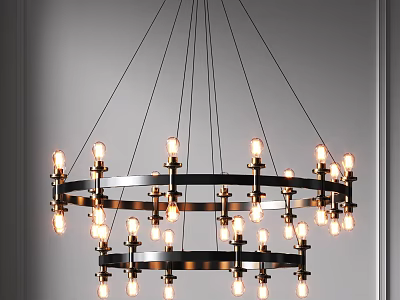 Modern Metal Frame Chandelier With Multi layer Circular Design And Illuminated Bulbs 3d model