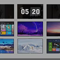 Multiple Televisions Displaying Time App Interfaces And Scenic Landscapes