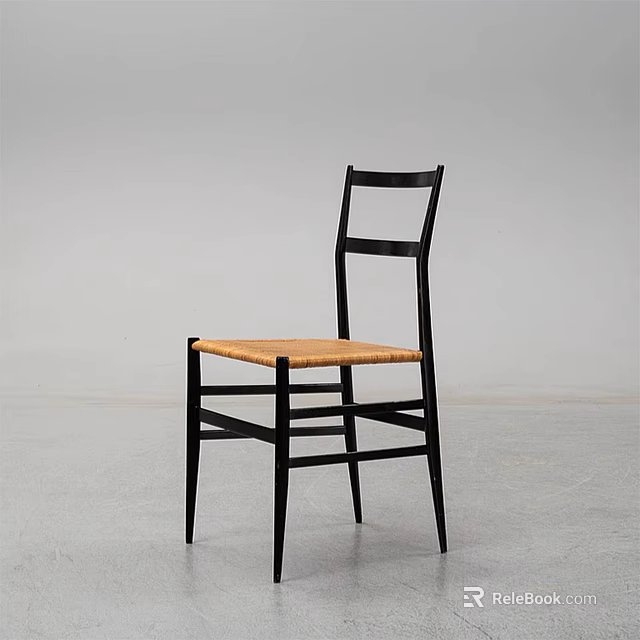 Modern Black Frame Dining Chair With Cane Seat For Minimalist Home Interior Design 3d model 