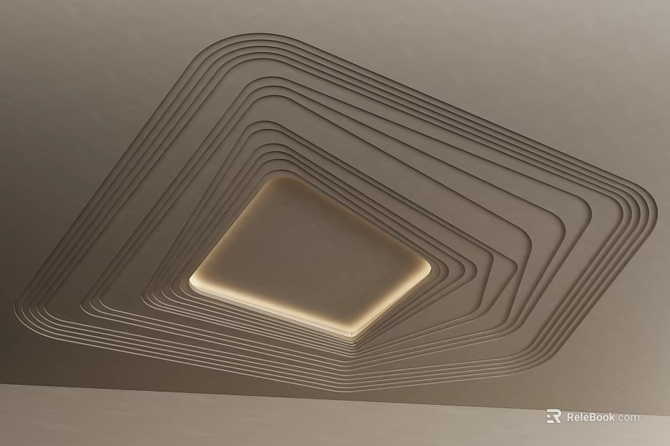 Modern Ceiling Design with Layered Geometric Lines and Square Lighting Feature 3d model 