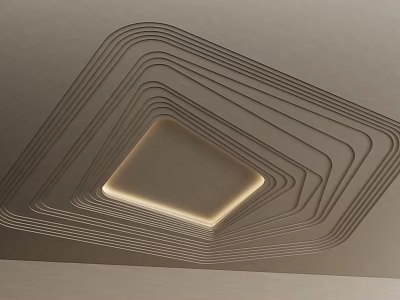 Modern Ceiling Design with Layered Geometric Lines and Square Lighting Feature 3d model