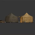 Traditional Camp Scene Components With Tents Wooden Fence And Storage Crates